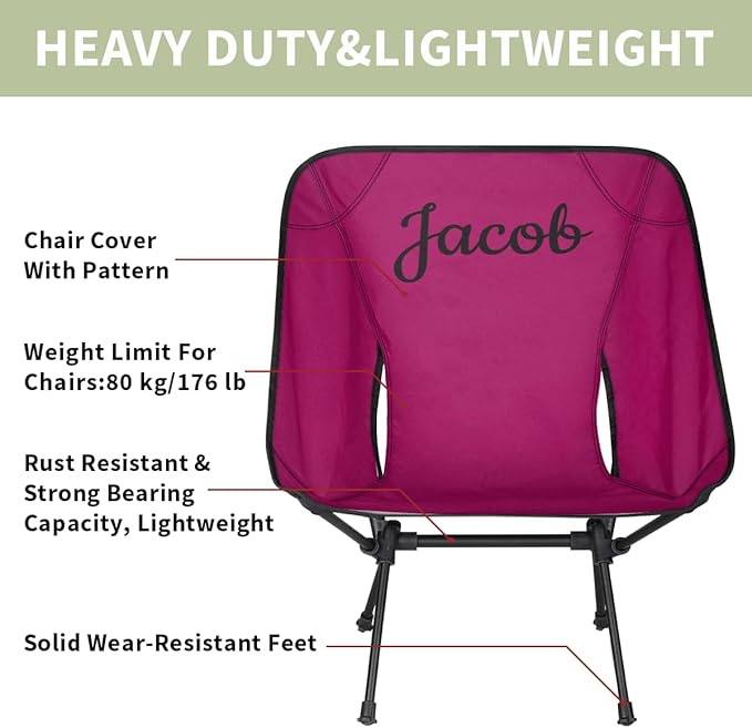 Custom Camping Chair Personalized Portable Backpacking Chair with Name Lightweight Folding Chair for Beach Hiking Rose Red