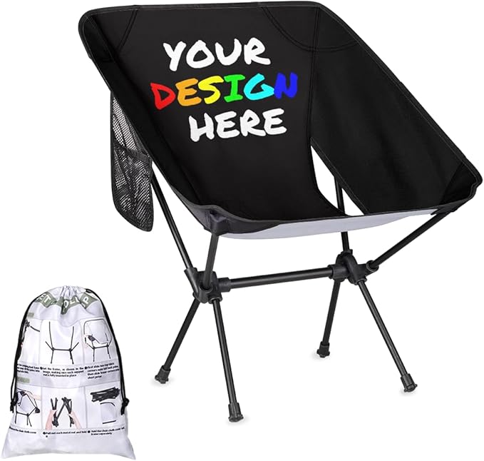 Custom Camping Chair with Photo &amp Text Personalized Outdoor Lightweight Foldable Backpacking Chair with Side Pockets for Patio Beach Fishing