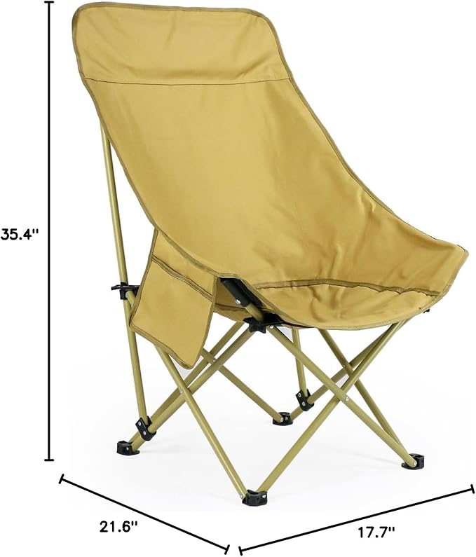 Portable Lightweight Compact Camping Foldable Chair with Carry Bag for Hiking Fishing Beach (High Back Khaki)