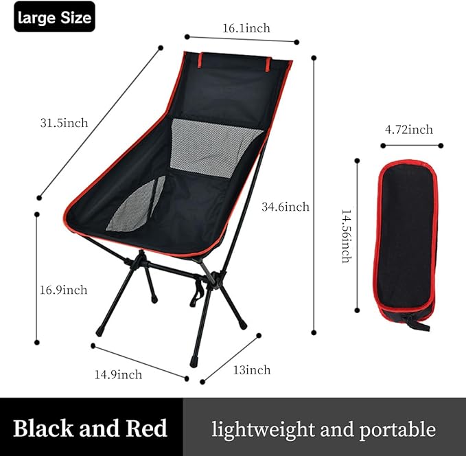 Portable Camping Chair Backpacking Chair - Ultralight Folding Chair - Compact Lightweight Foldable Chairs for Hiking Mountaineering Beach 2 PackBlack/Red