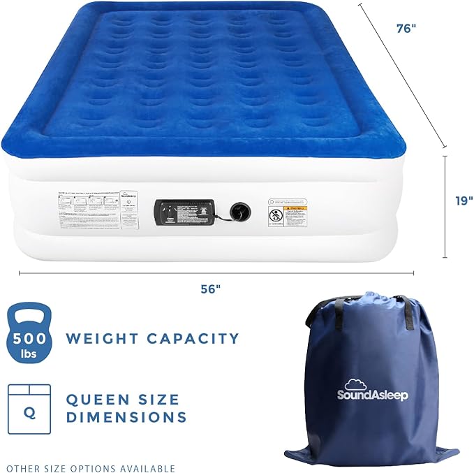 SoundAsleep Products Dream Series Luxury Air Mattress ComfortCoil Technology Built-in High Capacity Pump for Home Camping- Double Height Adjustable Inflatable Blow Up Portable (Full Size)