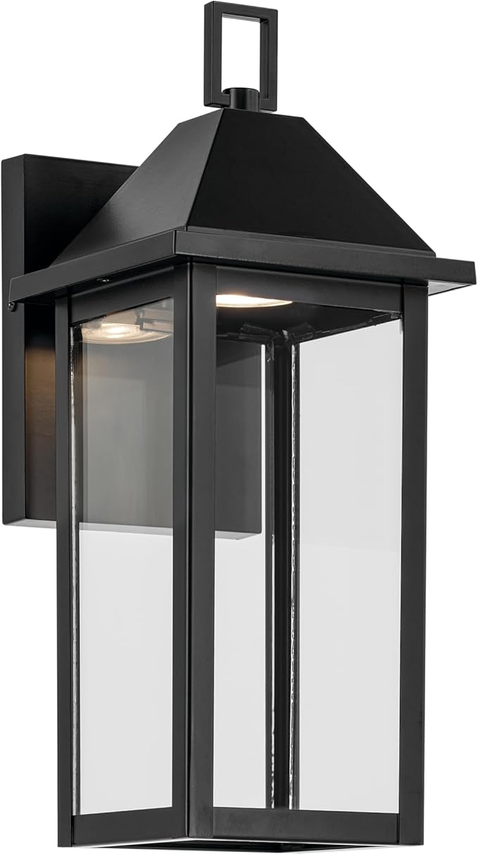 Kichler Prin 1-Light Outdoor DarkSky Wall Light Updated Traditional Light with Clear Glass in Black for Porch Patio or Garage (14 x 5.75) 59157BKDS