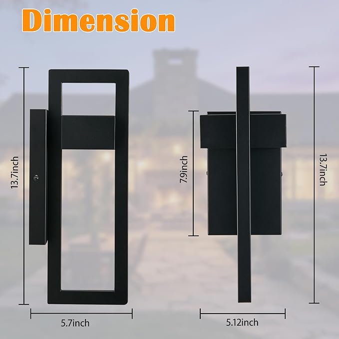 LED Modern Patio Lights Matte Black Outdoor LED Lights Waterproof Outside Lights for House Garage Porch Warm White 3000K 2 Pack