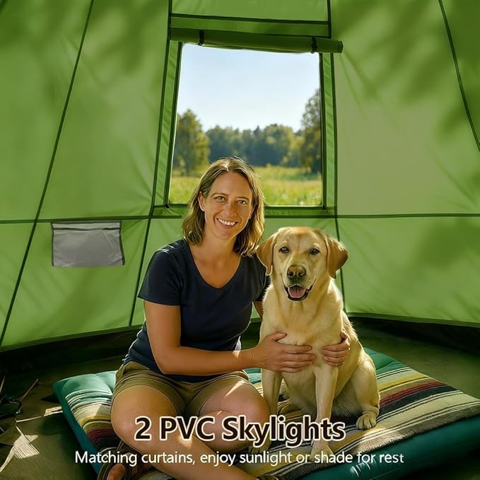 Bell Yurt Tent with Stove Jack Waterproof Luxury 4 Season Tent 420D Oxford Cloth Green Glamping Tents for Family Outdoor Camping Hunting Party All Year Living