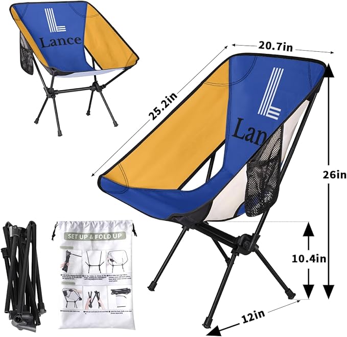 Custom Camping Chair with Name Customize Folding Outdoor Chairs Personalized Compact Backpacking Chair with Side Pockets for Patio RV Travel Festival