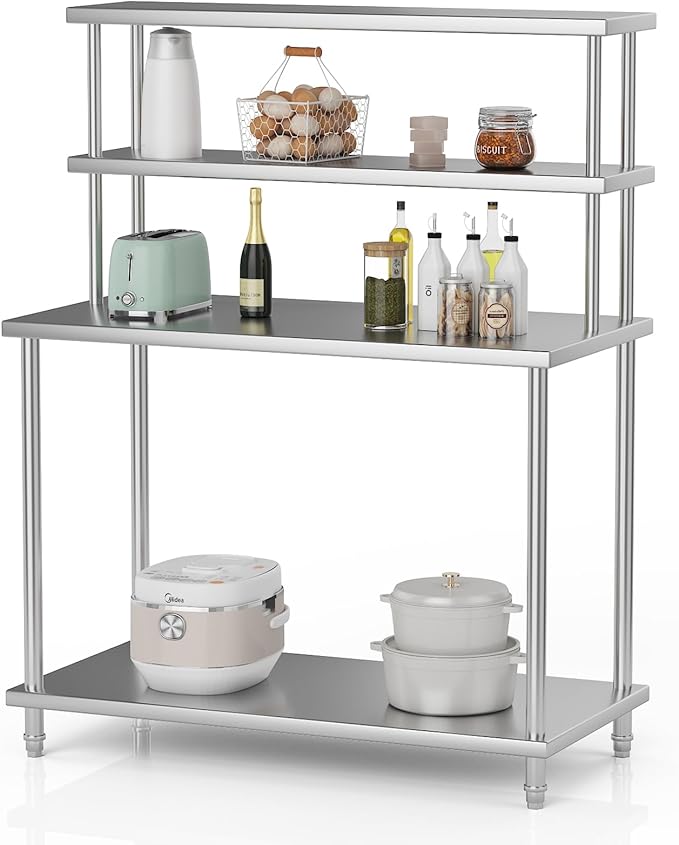 48x24 Stainless Steel Work Table with 2-Tier Adjustable Overshelves Commercial Prep Table for Kitchen Restaurant Garage Laundry Utility Room