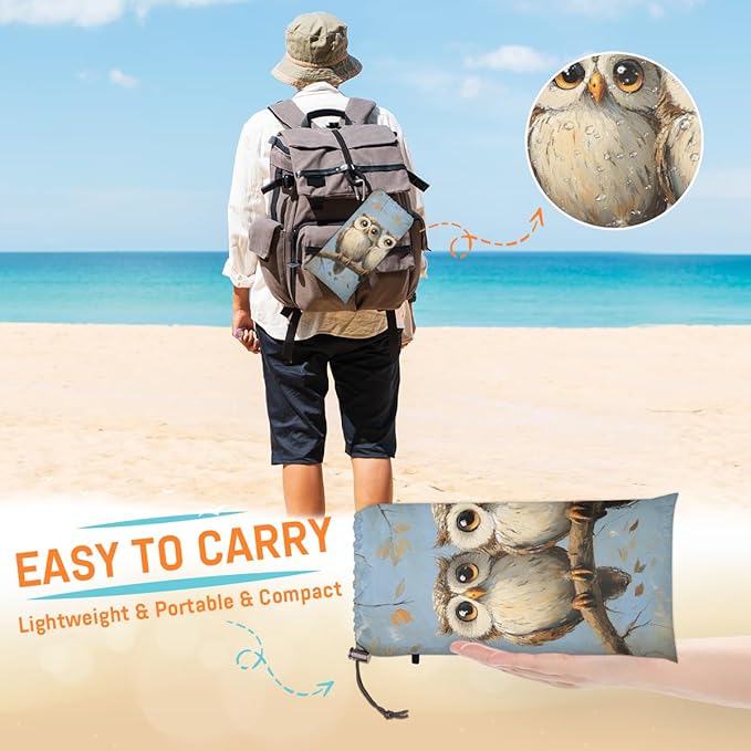 Waterproof Sandproof Beach Blanket 59''×68'' Funny Bird Polyester Outdoor Picnic Blanket with 4 Stakes &amp Storage Bag for BeachCampingVacation Blue