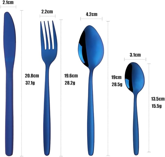 Blue Silverware Set BuyGo 24-Piece Stainless Steel Camping Flatware Dinnerware Set for 6 Hand Polish Dishwasher Safe
