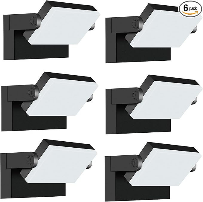ledmo Outdoor LED Flood Lights - 60W Black 360 Adjustable Head Exterior Lighting Fixture 5000K Waterproof Wall Mount Yard Lights Switch Control Wall Lights for HousePatioBarnShopGarage 6 Pack