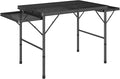 Outsunny Folding Grill Table 4.5 ft Portable Camping Table with 2 Wing Panels Height Adjustable Metal Outdoor Table with Mesh Desktop for Picnic Beach BBQ Party Black