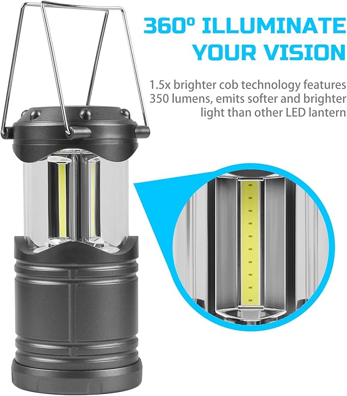 Lichamp LED Camping Lantern 4 Pack Battery Powered Flashlight for Power Outages Portable Collapsible Hanging Light Essential for Home Outdoor Emergency Lamp Survival Kit Gear for Hurricane Gray