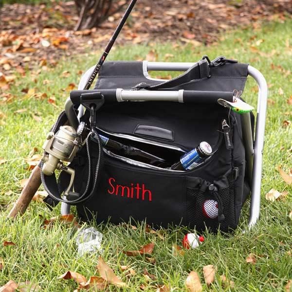 Personalization Universe Sit 'n Fish Cooler Chair - Foldable Fishing Chair with Tackle Box Organizer and Soft Cooler - Ideal for Father's Day Personalized Fishing Gift for Dad