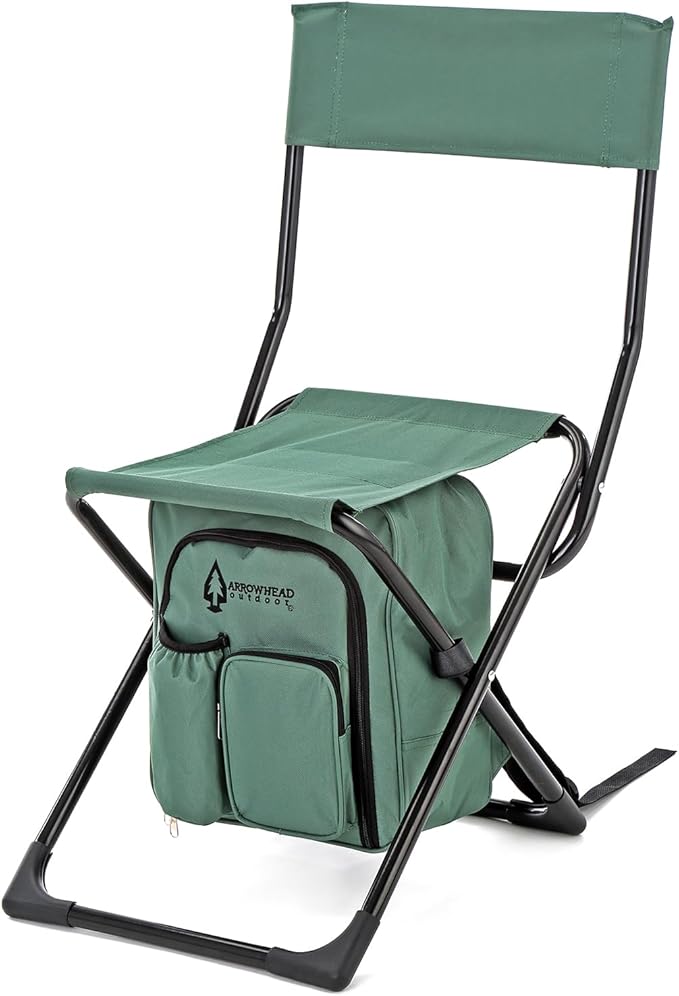 Arrowhead Outdoor Multi-Function 3-in-1 Compact Camp Chair: Backpack Stool &amp Insulated Cooler w/Bottle Holder &amp Storage Bag External Pockets Backrest Fishing Hiking Heavy-Duty USA-Base