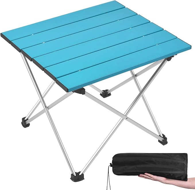 Grope Small Folding Camping Table with Aluminum Table Top Beach Table for Sand with Carrying BagPrefect for Outdoor Picnic BBQ Cooking Festival (Deep Blue-L)