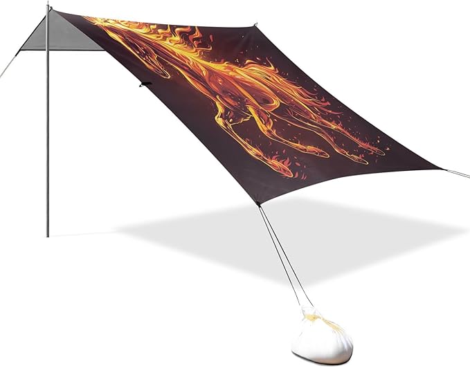 ALAZA Red Running Horse Flame Beach Tent Sun Shelter UPF50+ Protection Beach Shade Canopy w/ 4 Sandbags for Outdoor Camping Fishing Backyard Fun Picnic 10x9 ft