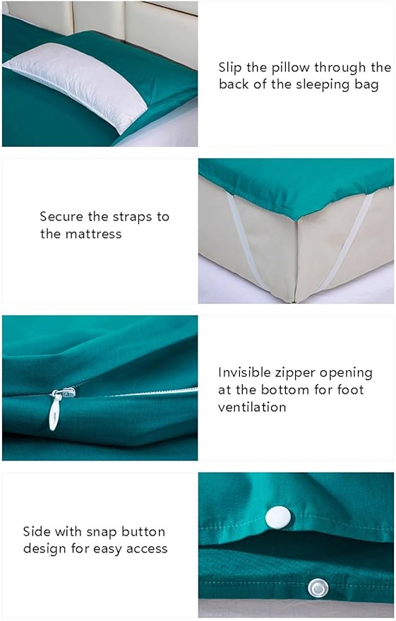 RUZGAR Sleeping Bag Liner Large Small Sized Travel Sheet 300 Thread Count Long Staple Cotton Ultra Lightweight Sleep Liner Single Double Travel Bed Sheet (Color : Blue A Size : 160x210cm-63x82)