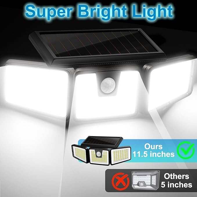 AmeriTop Solar Lights Outdoor 2 Pack 233 LED High Brightness Cordless Solar Motion Sensor Lights 3 Adjustable Heads 270° Wide Angle Illumination IP65 Waterproof Security LED Flood Light(Daylight)