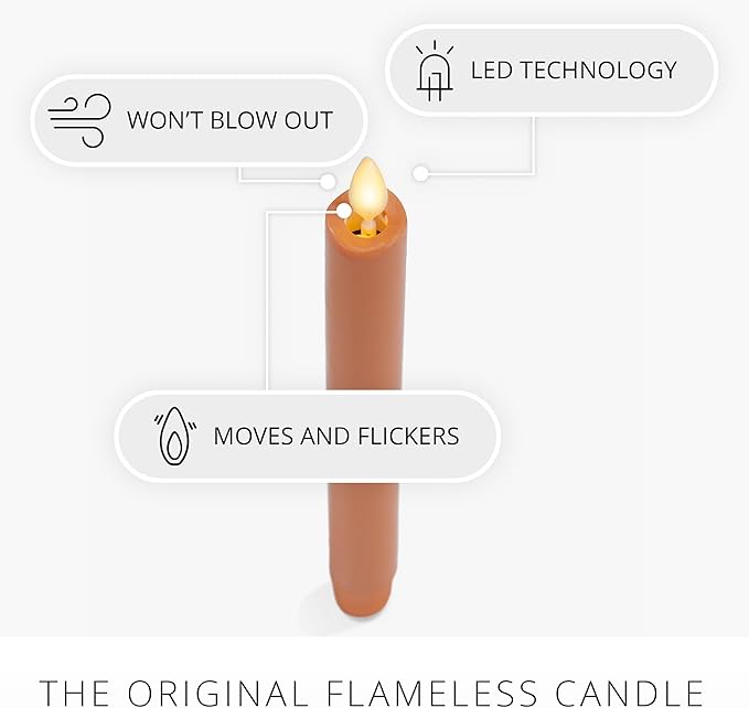 Luminara Marmalade Taper 1 x 9.5 Battery Operated Flameless Candle Flickering White LED Light Flame Timer Switch Remote Ready Decor for Halloween Fall Indoor Candlestick Decoration Real Wax