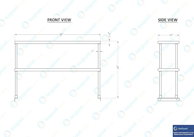 AmGood Double OverShelf Stainless Steel NSF - Many (48 Long x 12 Deep)
