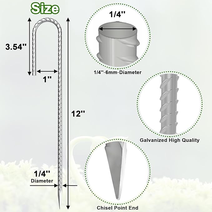 VVOKGO Rebar-Stakes-12-Inch J Hook Galvanized Tent Stakes Heavy Duty 20-Pack Ground Chain Link Fence Anchors with Chisel Point End for Bounce House Camping Tents Outdoor Inflatables Decorations