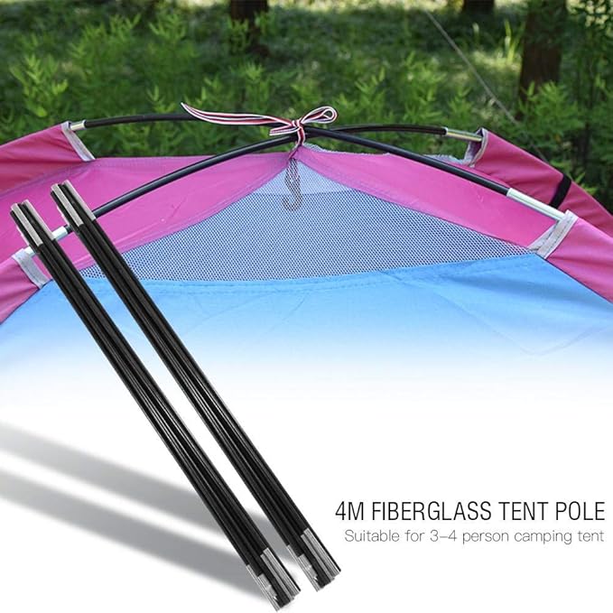 Alomejor Tent Pole Fiberglass Portable Awning Poles Foldable Support Rods for Hammocks Shelters Camping
