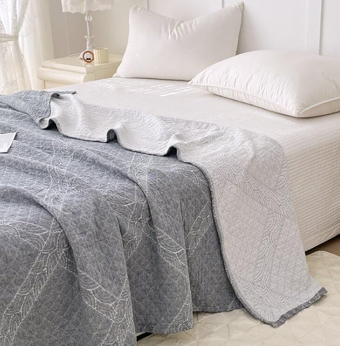 ITFRO Cooling 3 Layer Cotton Muslin Blanket for Hot Sleepers Twin Size 60x80 Inches Lightweight Breathable Reversible Summer Camping Blanket All Seasons for Couch Sofa Bed (Solid Grey 60x80)