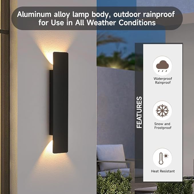 2 Pack Outdoor Wall Sconce 15.7 Inch Black Finish 18W LED Exterior Light 3000K Warm White Weatherproof Aluminum 110V-240V Vertical &amp Horizontal Mount for Porch Patio Entryway