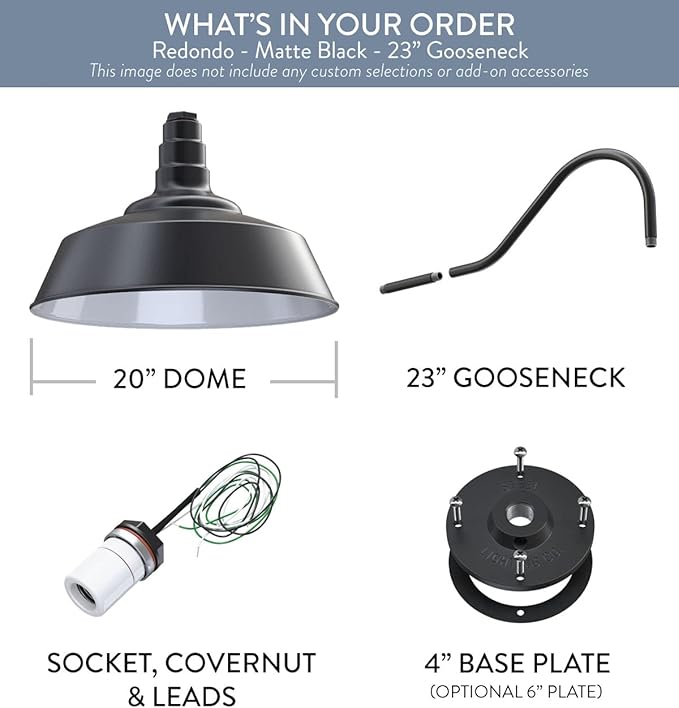 Steel Lighting Co. Large Outdoor Barn Light | Gooseneck Light Fixture | Made in America from 18-Gauge Steel | 20 Dome | 23 Gooseneck Matte Black Exterior/White Interior