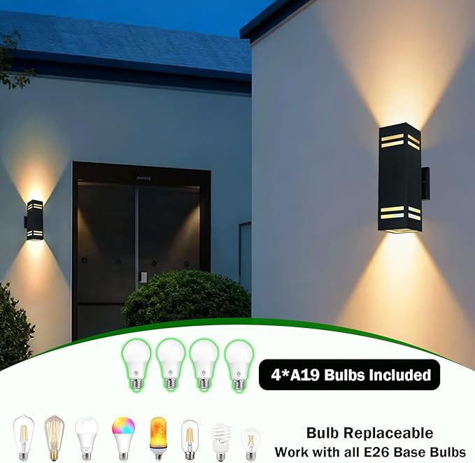 Up and Down Lights Outdoor Wall Light Fixtures Aluminum Dusk to Dawn Outdoor Lighting Fixture Modern Black Exterior Light Fixtures Wall Mount Porch Light for House Front Door