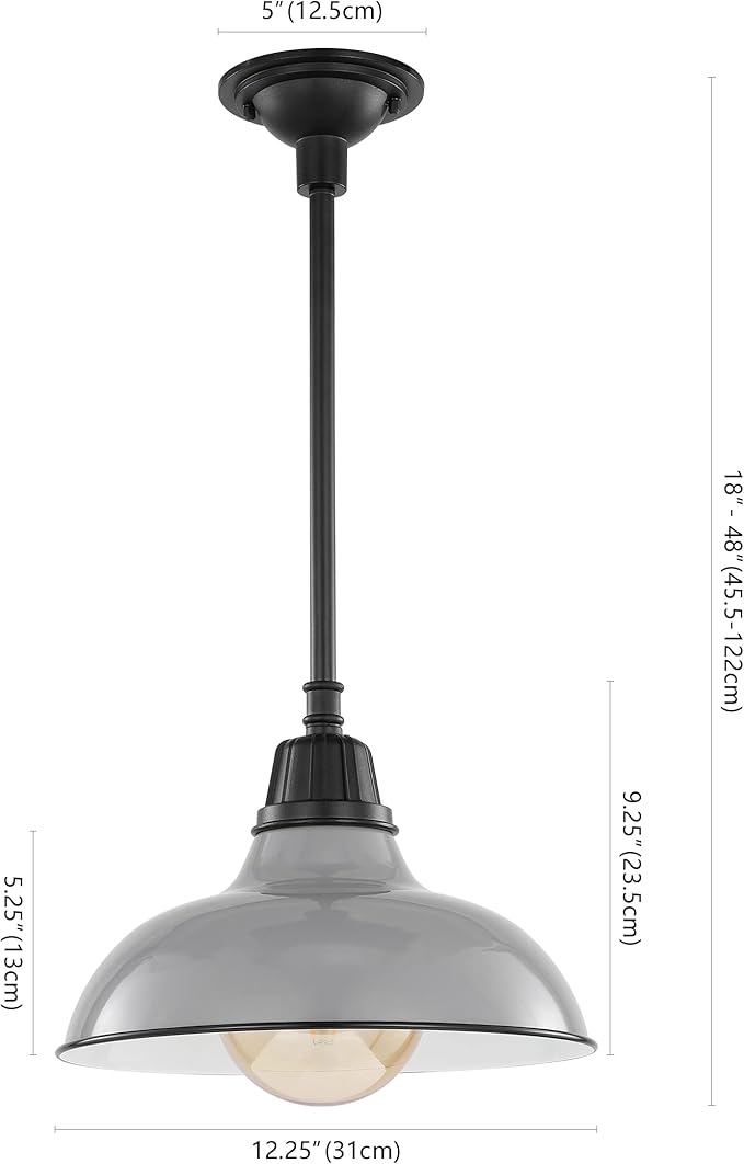 JONATHAN Y 12.25 Gray/Black 1-Light Farmhouse Indoor/Outdoor LED Pendant Iron Hanging Light and Black Metal Shade Rustic Ceiling Lamp for Kitchen Island LED Bulb Included (JYL7611D)