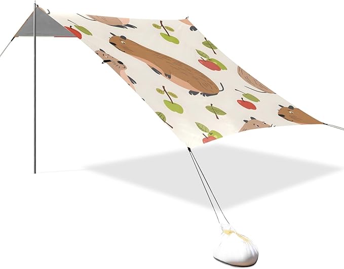 Capybara Green Apple Camping Sun Shelter Beach Tent Portable Beach Sun Shade Outdoor Canopy for Camping Trips Fishing Picnic