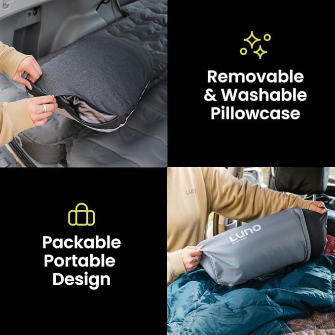 Luno Shredded Memory Foam Camping Pillows - Portable Travel Pillow for air Planes Hiking Car &amp Camp w/Removable Cover - Double Sided Cool &amp Cozy Pillow - 16.5x11 Plush