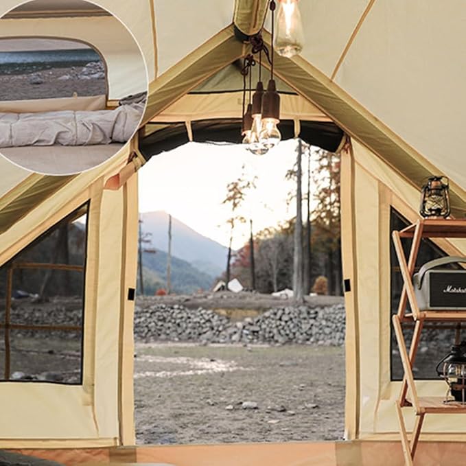 UNIISTRENGH Inflatable Camping Tent Air Glamping Quick Set Up Waterproof Pop Up Tents with Stove Jack Hole and Carry Bag