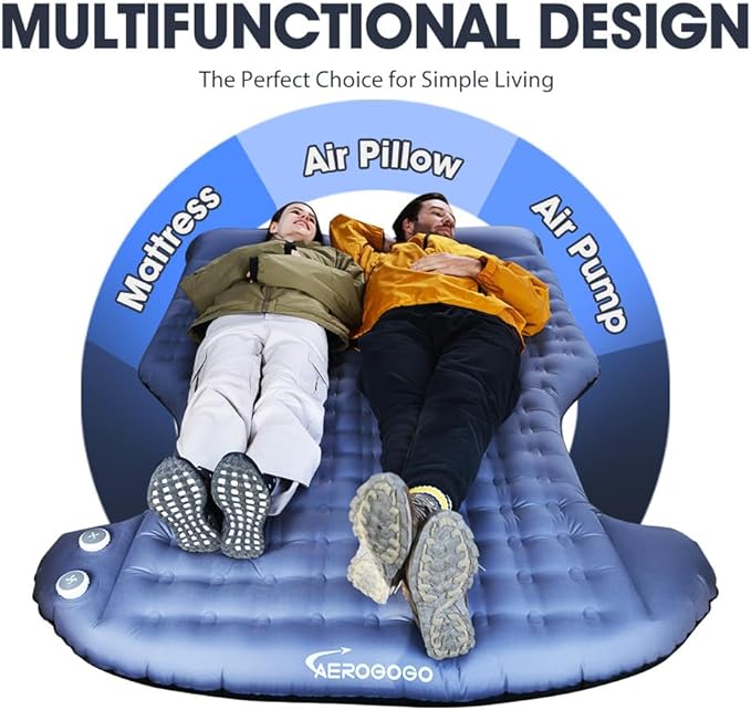 Tesla Model Y Mattress Self Inflating Model Y Bed One Click to Inflate/Deflate Max 5.5”Thick Backpack Size 2 Person