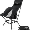Wildhiker Compact High Back Camping Chair - Foldable with Dual Sitting Modes Pillow Arm Pads and Side Pockets - Lightweight Portable Chair for Motorcycle RV Festival Travel - Black