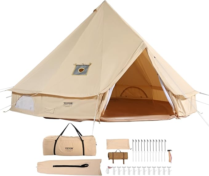 VEVOR Canvas Tent Bell Yurt 4 Seasons for Camping with Stove Jack Breathable Holds up to 4 People Family Camping Outdoor Hunting Party