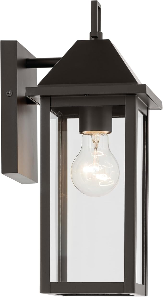 Kichler Prin 1-Light Outdoor Wall Light Updated Traditional Light with Clear Glass in Olde Bronze for Porch Patio or Garage (14 x 5.75) 59157OZ