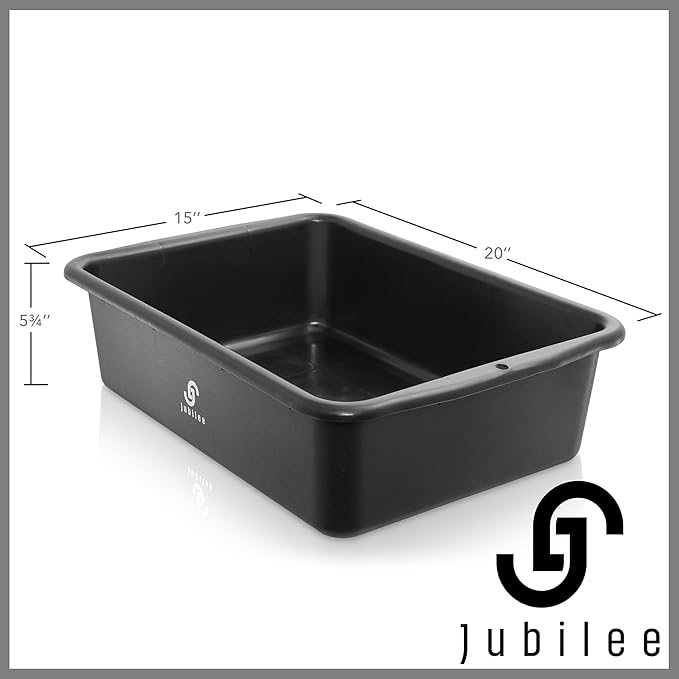 Jubilee 4-Pk Plastic Storage Bin 20L Black Bus Utility Tub – Heavy Duty Commercial Dishwashing Box for Restaurant Kitchen Organization and Storage