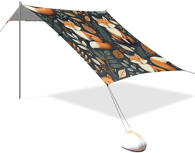 Beach Tent Sun Shelter Foxes with Eyes Closed Lightweight &amp Easy Setup Beach Shade Canopy for Camping Fishing