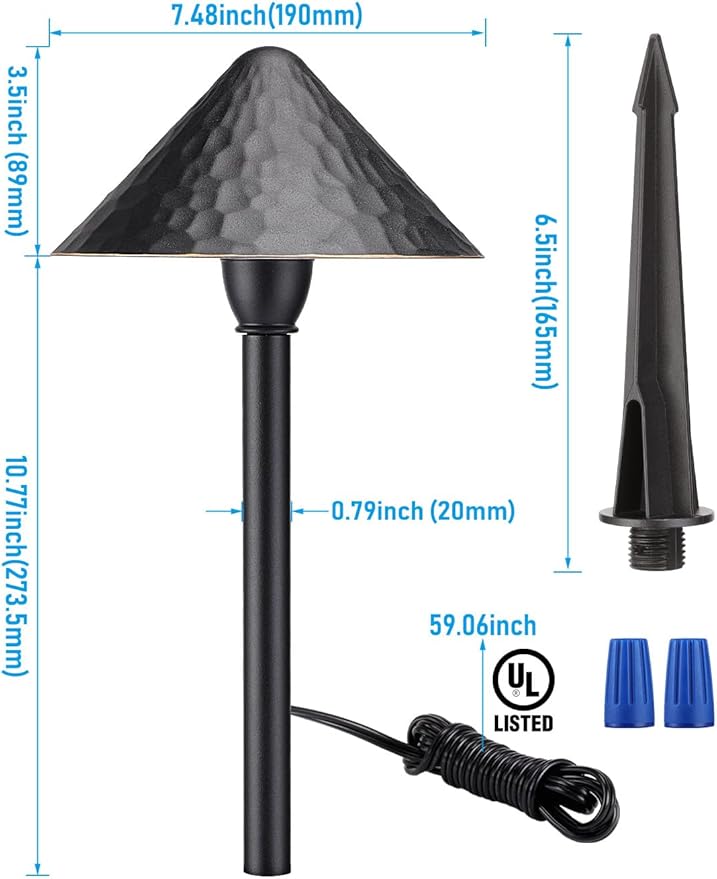 LEONLITE LED Landscape Path Light 3W 147LM 12-24V AC/DC ETL CRI90+ Wired Outdoor LED Walkway Light Unique Vintage Golden Edge Aluminum Construction Low Voltage Pathway Lights 3000K Pack of 4