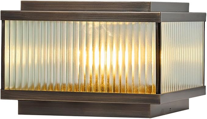 All Copper Steel Glass Outdoor Post lights Waterproof Pillar Light Vintage Patio Lawn Column Lampoutdoor column lightsDeck Lights Lantern Fence Lamp Fixture E26 Base (Electricity 12X12IN)
