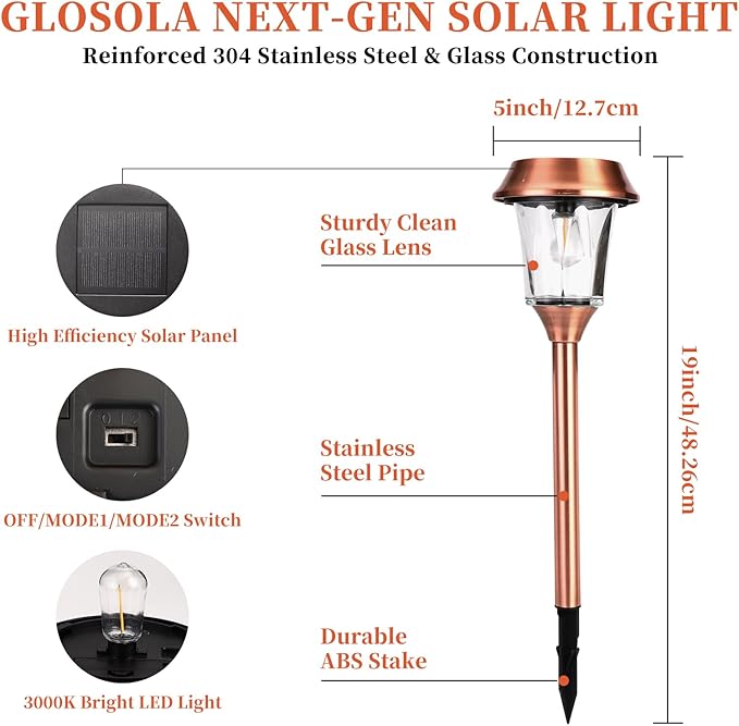 Solar Pathway Lights Outdoor 4 Pack Stainless Steel &amp Glass Solar Garden Lights Auto Dusk to Dawn IP65 Waterproof LED Path Lights for Yard Lawn Walkway Driveway