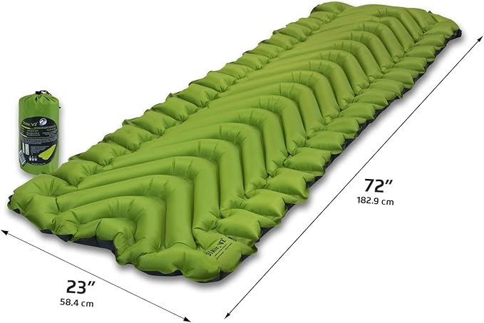 KLYMIT Static V2 Inflatable Sleeping Pad | Portable Ultralight Easy to Inflate Foldable Air Bed for Camping Backpacking &amp Hiking — Green