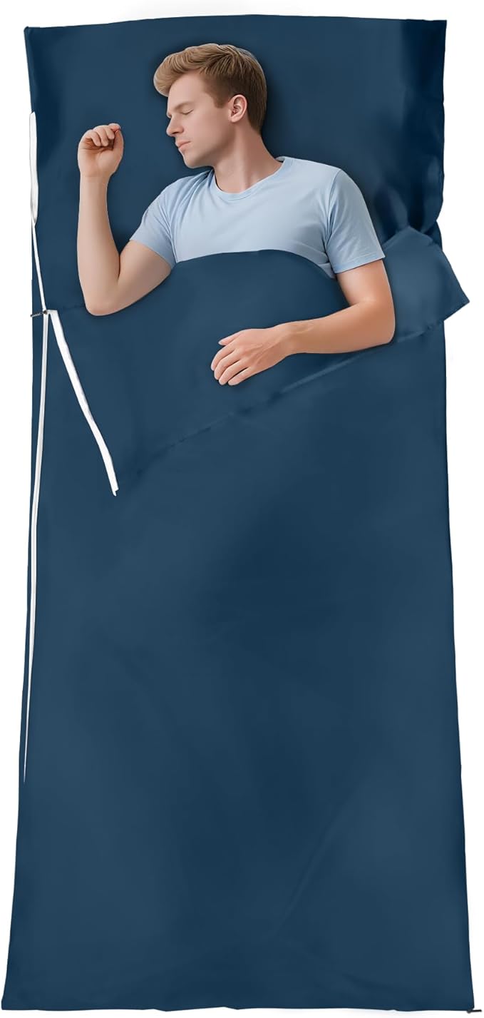 Sleeping Bag LinerLong Staple Cotton Adult Sleep Sack &amp Travel SheetsTravel Sleep Sack for Backpacking Hotels &amp Hostels Lightweight Travel Sheet Camping SheetsHas Full Length Zipper