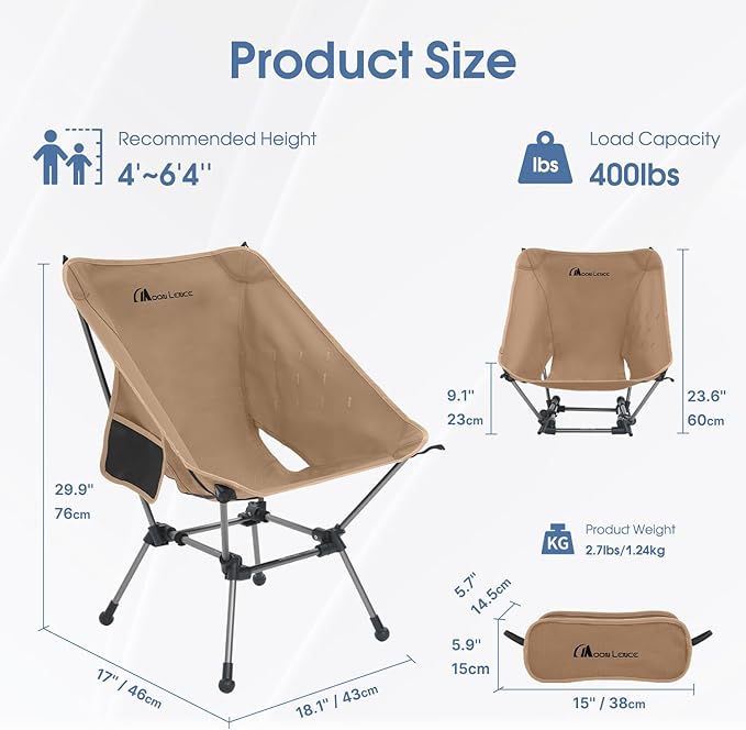 MOON LENCE Portable Camping Chair Plus Larger &amp Roomier Compact and Lightweight Still Folding Chair for Backpacking &amp Hiking 330Lbs Capacity (Desert Rust-2pack)
