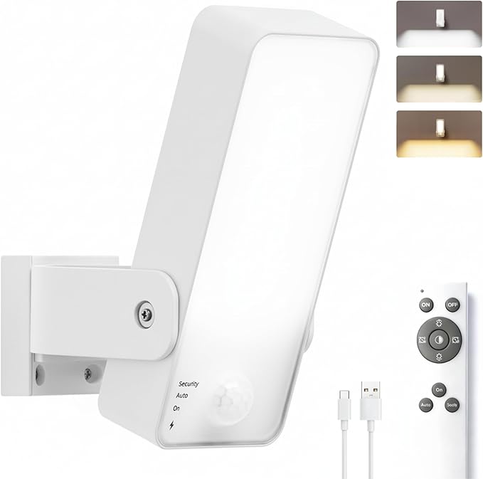Battery Motion Sensor Light Outdoor Motion-Sensing Security Light with Remote Control 10000mAh 600 Lumens IP65 Waterproof Ideal for PorchesGaragesYards (White 1 Pack)