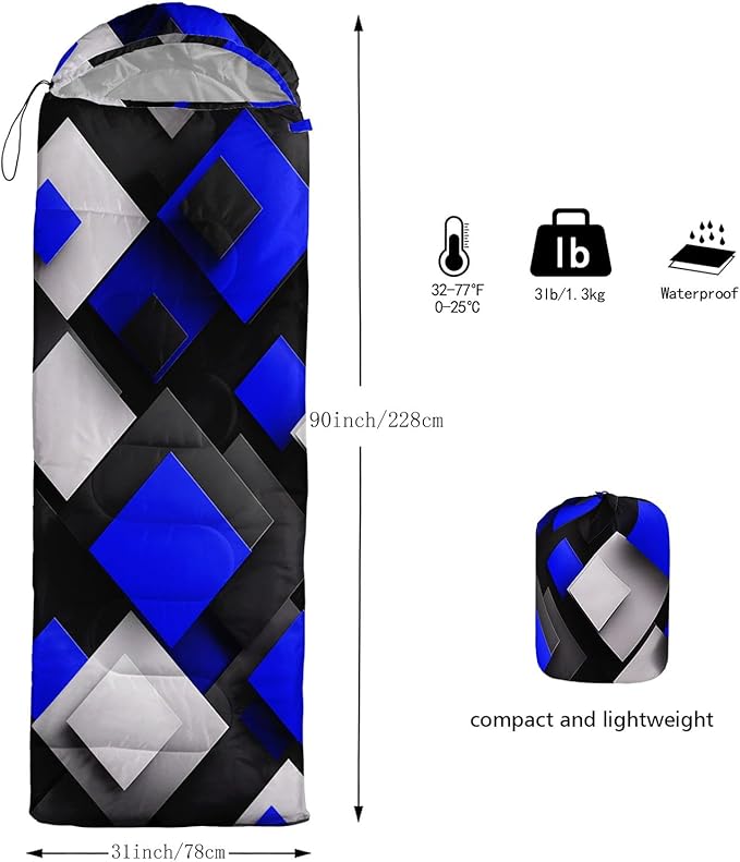 Kids Sleeping Bag for Boys GirlsCartoon Football Print-Lightweight Warm Portable Outdoor Indoor-Waterproof Cold Weather Resistant Sleeping Bag for Camping Hiking