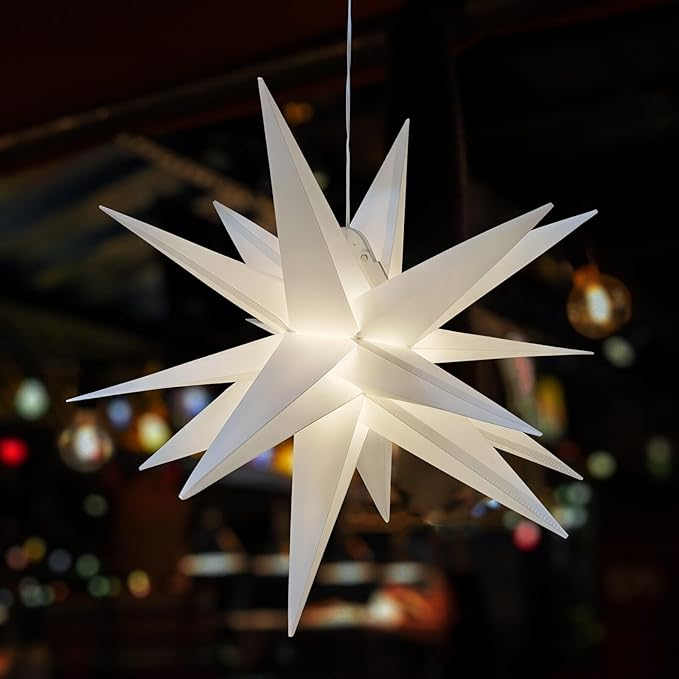 Leejec 22 Moravian Star Light Easy Assembly Christmas Decorations Indoor&amp Outdoor Hanging Advent Star Warm White LED Porch Light with Timer Wedding &amp Home Decor