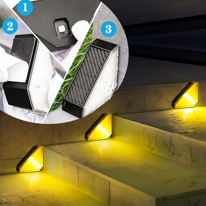 Solar Stair Lights Solar Step Lights Outdoor Waterproof IP65 Outdoor Light Decor for Garden Stair Deck Front Step Front Porch and Patio (Warm Light-4pack)