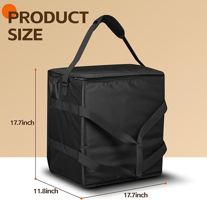 Insulated Heated Pizza Delivery Bag with Handle - Portable Vehicle Food WarmerPadded Heated Pizza Carrier Bag with12-volt Cigarette-lighter Power Port